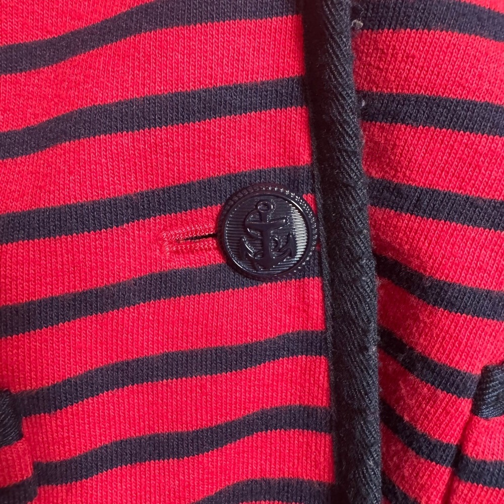 Talbots Petites WomenSP Red Navy Blue Striped Nautical Blazer Anchor Button - Picture 2 of 7